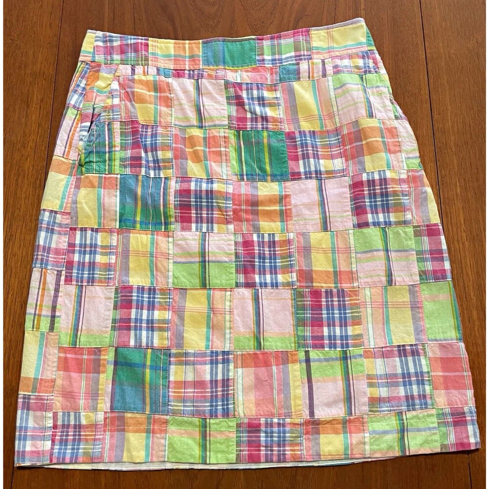 English Sports Shop Women’s 12 Cotton Madras Plaid Patchwork Skirt Preppy Ivy